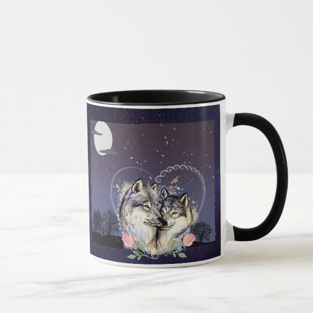 Zwei Wölfe Moon & Stars Kaffee Tasse (Rechts)