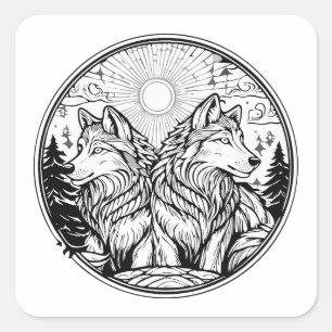 Zwei Wölfe Quadratischer Aufkleber