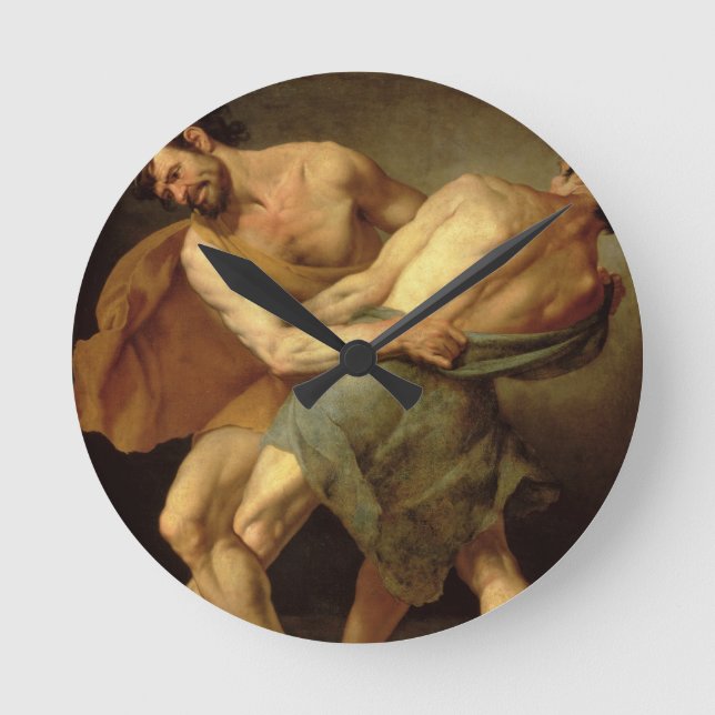 Zwei Wrestler Runde Wanduhr (Vorderseite)