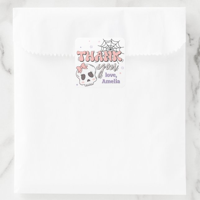 Zwei wunderschöne Niedliche Pink Halloween Geburts Quadratischer Aufkleber (Tasche)