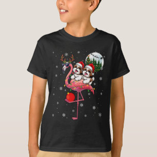 Zwei Xmas Shih Tzus Riding Flamingo Rentier Sungle T-Shirt