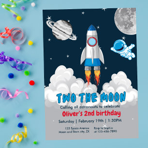 Zwei zum Mond Junge Weltraumrakete 2. Geburtstag  Einladung