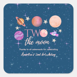 Zwei zum Mond Weltraumschiff Planeten 2. Geburtsta Quadratischer Aufkleber