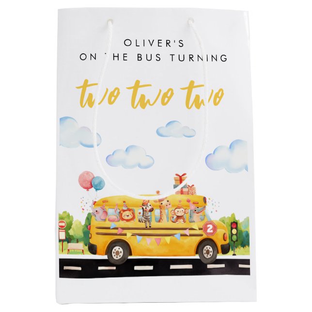Zwei zwei Schulbusse Mittlere Geschenktüte (Vorderseite)