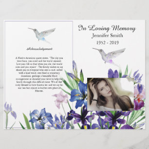 Zweifach gefaltetes lila Schwertlilien-Kolibri-Beg Flyer
