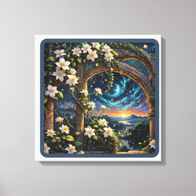 Zweifache Blüten durch die Arch-Gartenmauer Leinwanddruck (Vorderseite)