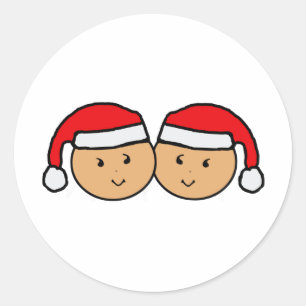 Zweifache Weihnachtsmannmütze Grafik Runder Aufkleber