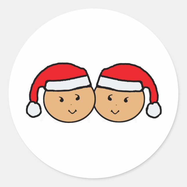 Zweifache Weihnachtsmannmütze Grafik Runder Aufkleber (Vorderseite)