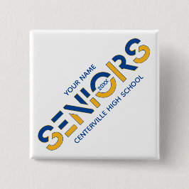 Zweifarbige Buchstaben mit blauen und gelben Buchs Button