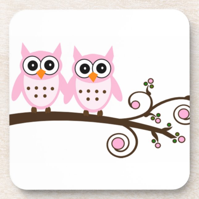 Zweifarbige Owls auf brauner Zweigniederlassung Getränkeuntersetzer (Vorderseite)