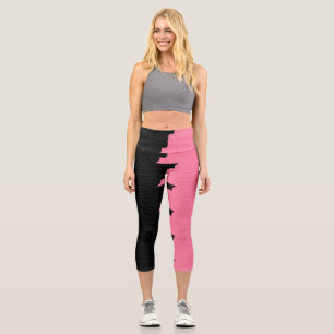 Zweifarbige Streifen mit rosa und schwarz Capri Leggings