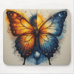 Zweifarbiger Schmetterling über strahlender Sonne Mousepad