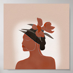 Zweifarbiges Kunstwerk einer Frau mit Blumenhut im Poster