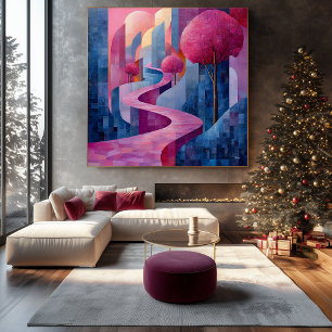 Zweifarbiges Rosa und Blaues abstraktes Landschaft Leinwanddruck