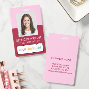 Zweifarbiges Rot Pink Minimales Foto-Logo Ausweis