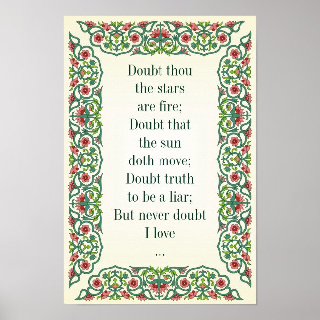 Zweifel, dass die Sterne Feuer sind; Zweifel, dass Poster (Vorne)