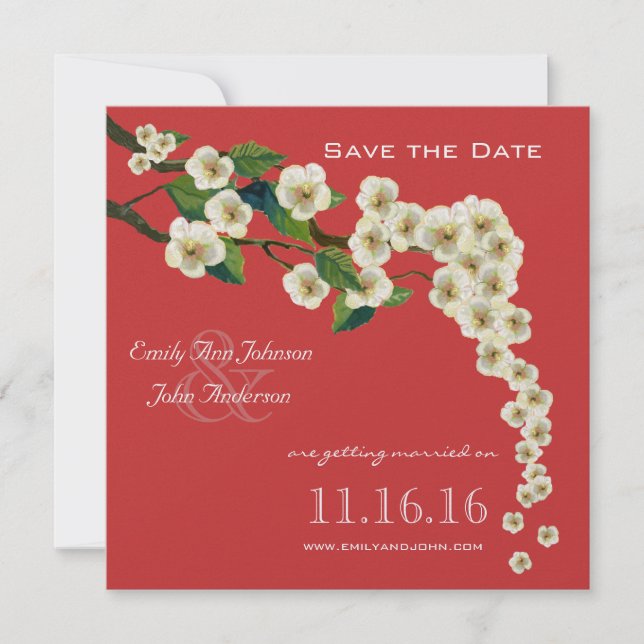Zweig der Kirschblüten Save the Date Einladung (Vorderseite)