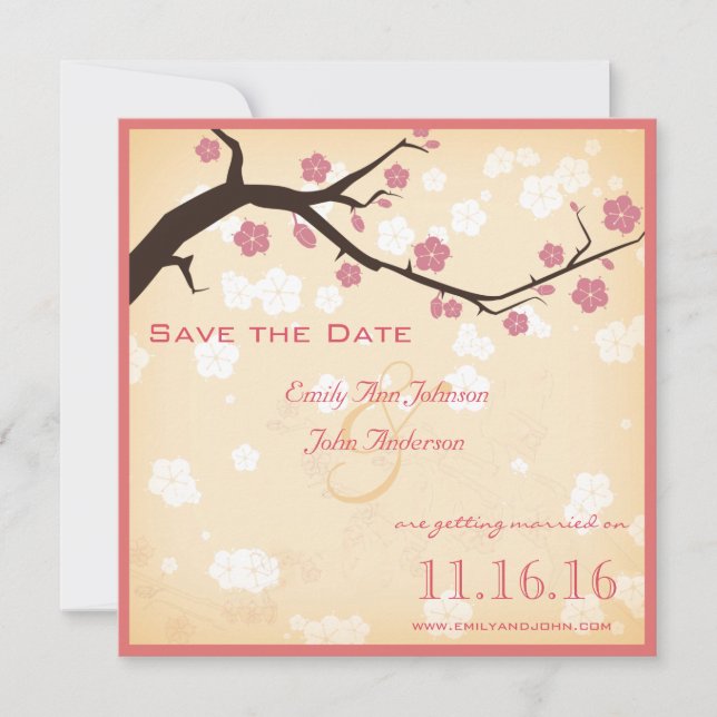 Zweig der Kirschblüten Save the Date Einladung (Vorderseite)