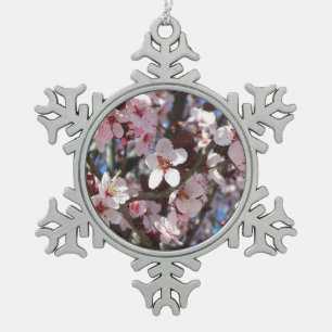 Zweig der rosa Blüten Frühlingsflora Schneeflocken Zinn-Ornament