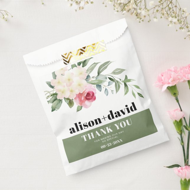 Zweig, grüne Blume Rosa Hochzeit Geschenktütchen (Versiegelt)