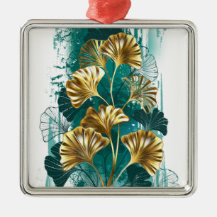 Zweig mit goldenen Blättern Ginko Biloba Ornament Aus Metall