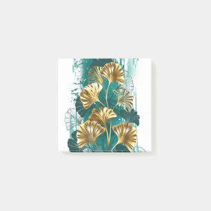Zweig mit goldenen Blättern Ginko Biloba Post-it Klebezettel