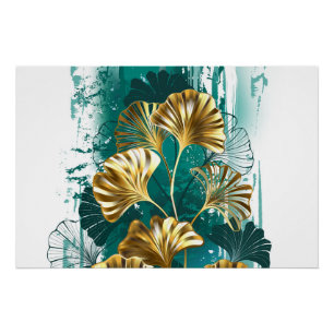 Zweig mit goldenen Blättern Ginko Biloba Poster