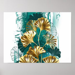 Zweig mit goldenen Blättern Ginko Biloba Poster