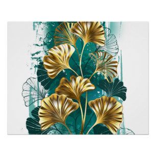 Zweig mit goldenen Blättern Ginko Biloba Poster
