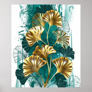 Zweig mit goldenen Blättern Ginko Biloba Poster