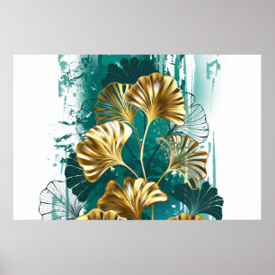 Zweig mit goldenen Blättern Ginko Biloba Poster