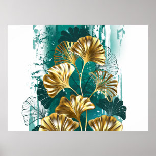 Zweig mit goldenen Blättern Ginko Biloba Poster
