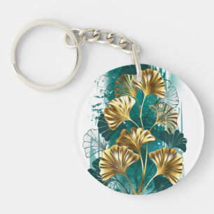 Zweig mit goldenen Blättern Ginko Biloba Schlüsselanhänger