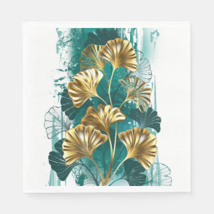 Zweig mit goldenen Blättern Ginko Biloba Serviette
