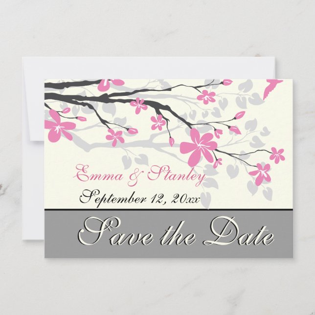 Zweig mit rosa Blüten Hochzeit Speichern Sie das D Save The Date (Vorderseite)