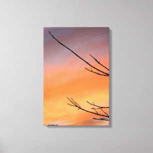 Zweig-Silhouette mit rotem, orangem Sonnenuntergan Leinwanddruck