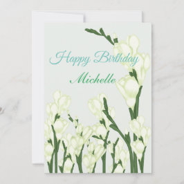 Zweig von weißem Freesia. Feiertagskarte