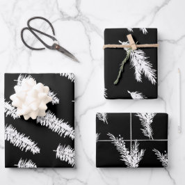 Zweige aus schwarzem und weißem Kiefernholz Geschenkpapier Set