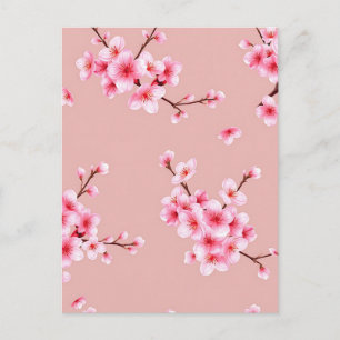 Zweige mit rosa Kirschblüten Muster Postkarte