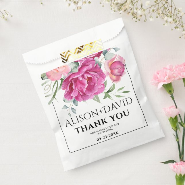 Zweige Rosa Blume und Typografie Hochzeit Geschenktütchen (Versiegelt)