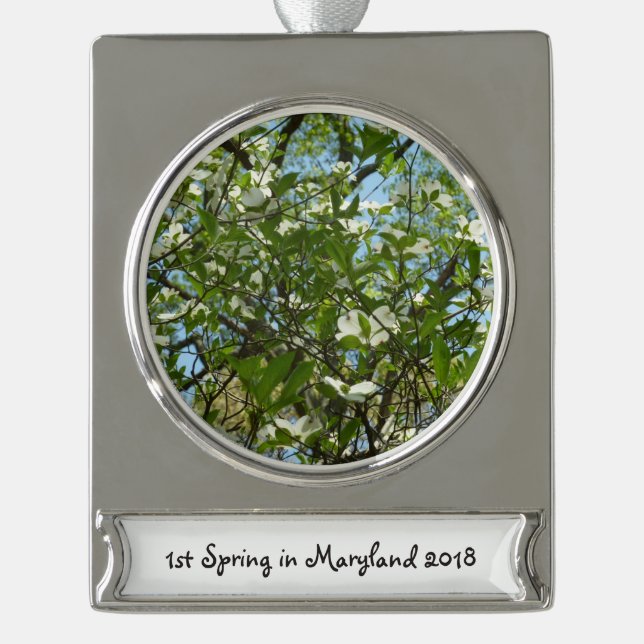Zweige von Dogwood-Blüten Frühlingsbäume Banner-Ornament Silber (Vorderseite)