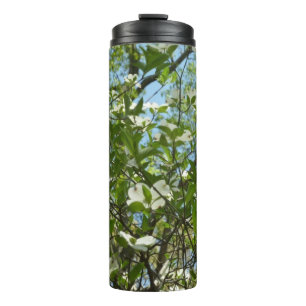 Zweige von Dogwood-Blüten Frühlingsbäume Thermosbecher