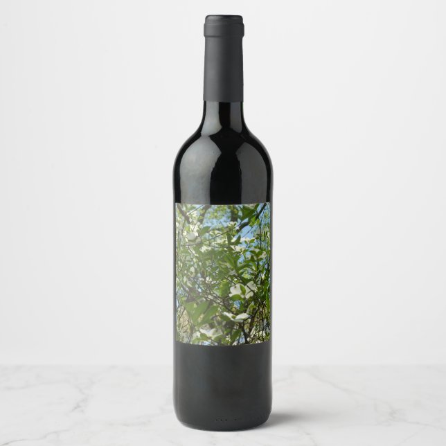 Zweige von Dogwood-Blüten Frühlingsbäume Weinetikett (Vorderseite)