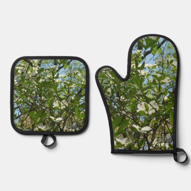 Zweige von Dogwood-Blüten Ofenhandschuh & Topflappen-Set (Vorderseite)
