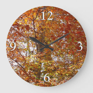 Zweige von orangen Blättern Herbst Natur Große Wanduhr