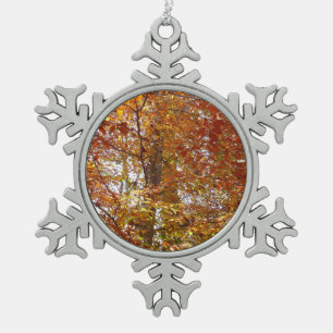 Zweige von orangen Blättern Herbst Natur Schneeflocken Zinn-Ornament