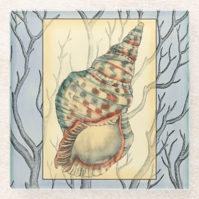 Zweige von Seashell und Bäumen Glasuntersetzer (Vorderseite)