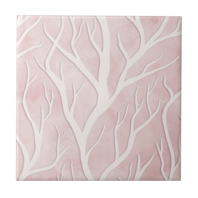 Zweige von weichem Rosa und Creme Fliese (Vorderseite)