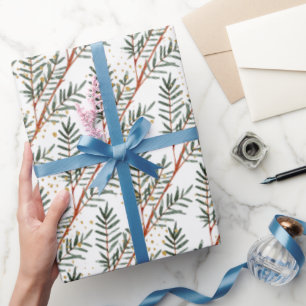Zweige Wasserfarben-Spruce-Bäume & Goldrausch Geschenkpapier