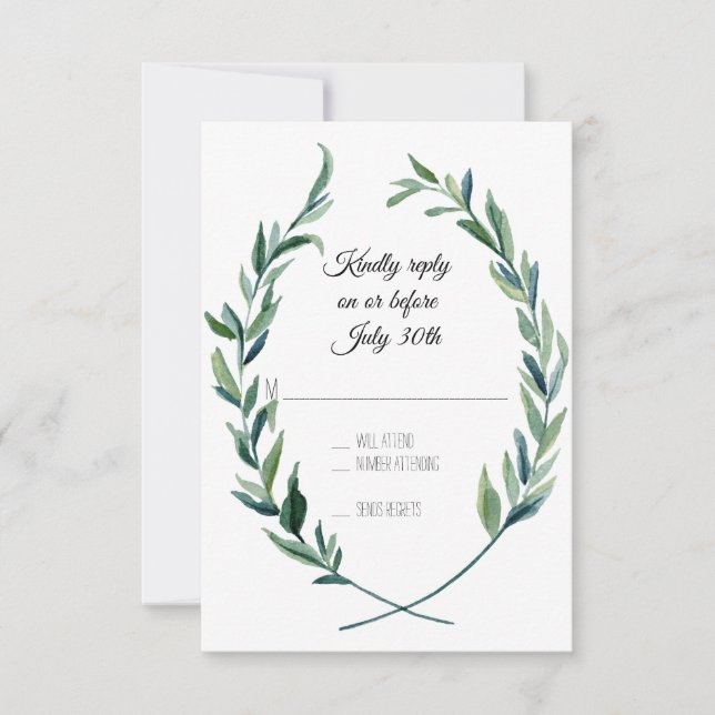 Zweigniederlassung uAwg Forest Green Laurel Wreath RSVP Karte (Vorderseite)